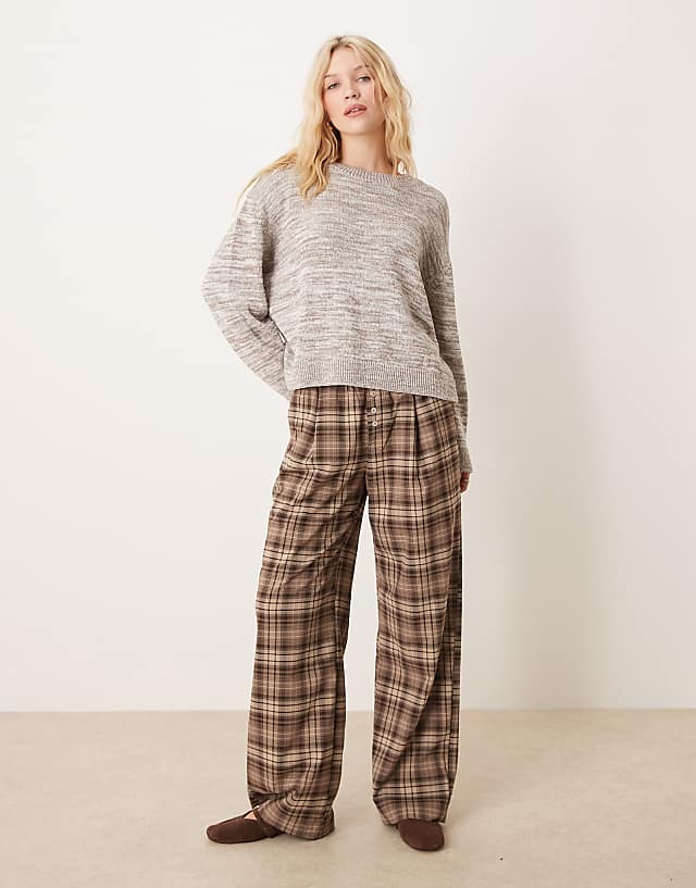 Asos ASOS DESIGN Open Back Crew Neck Knit Jumper With Twisted Yarn In Brown