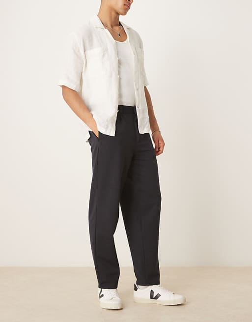 Asos ASOS DESIGN Oversize Tapered Smart Trousers In Navy Twill
