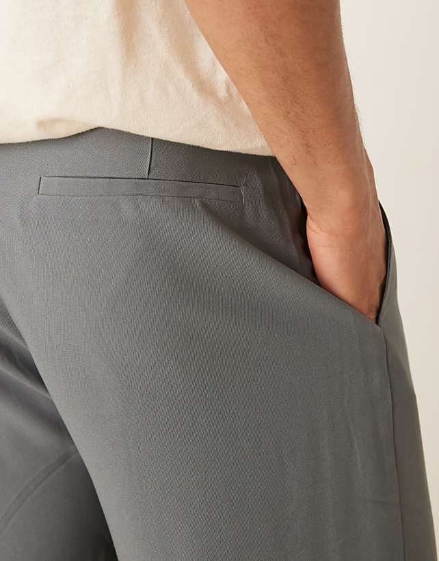 Asos ASOS DESIGN Oversize Tapered Smart Trousers With Wrap Front In Grey