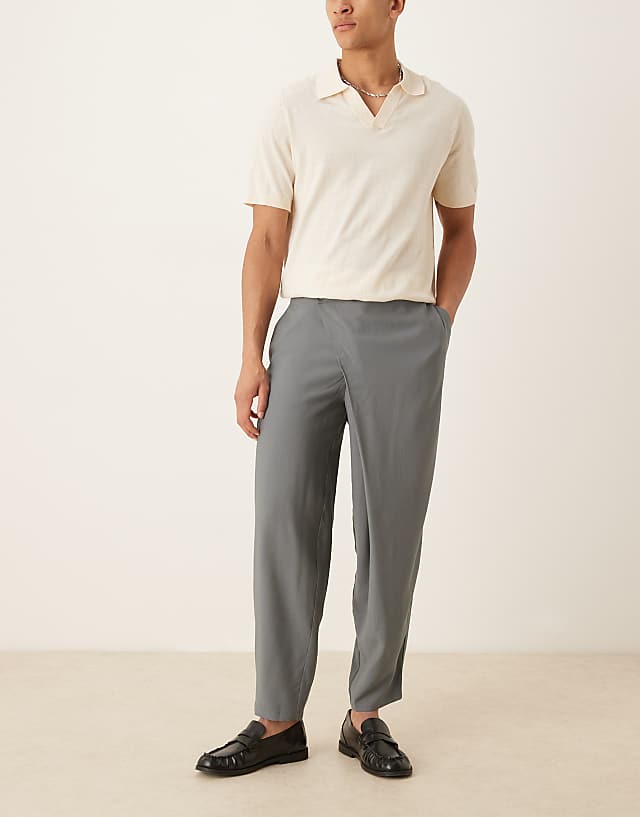 Asos ASOS DESIGN Oversize Tapered Smart Trousers With Wrap Front In Grey