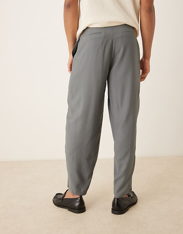 Asos ASOS DESIGN Oversize Tapered Smart Trousers With Wrap Front In Grey