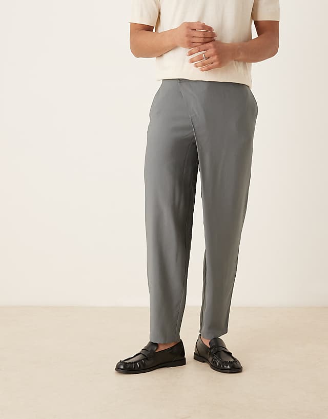 asos ASOS DESIGN oversize tapered smart trousers with wrap front in grey