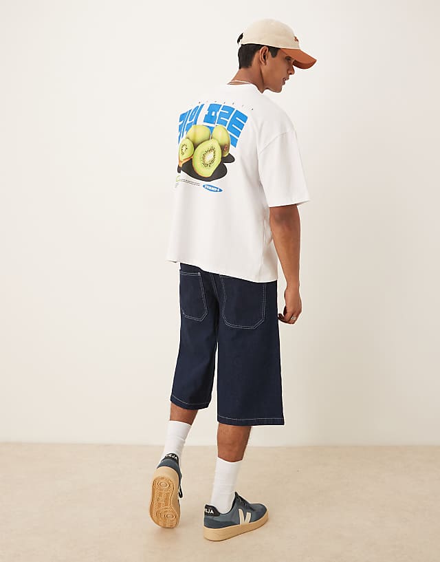 Asos ASOS DESIGN Oversized 220gsm T-shirt With Kiwi Back Print In White