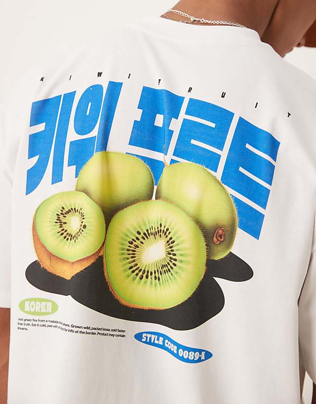 Asos ASOS DESIGN Oversized 220gsm T-shirt With Kiwi Back Print In White