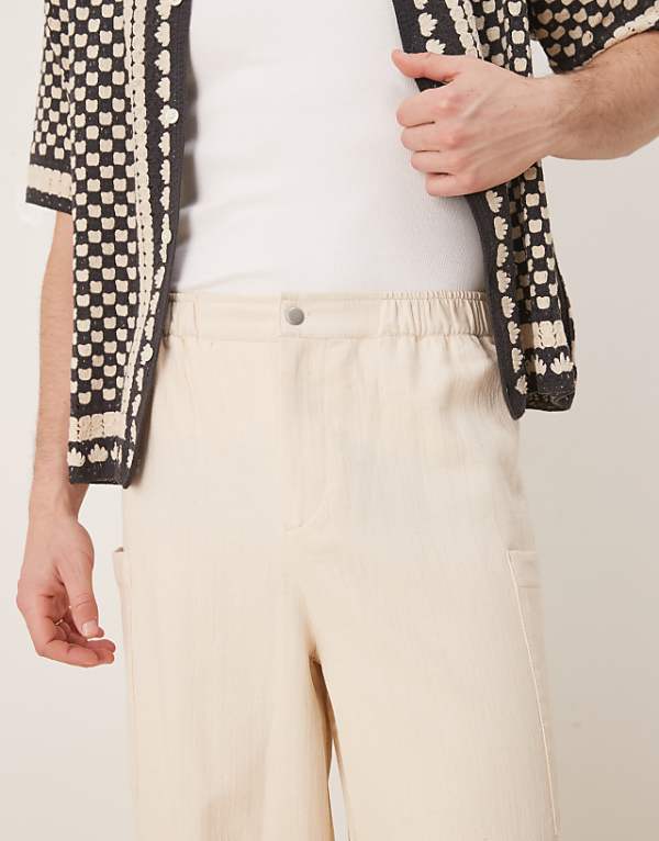 Asos ASOS DESIGN Oversized Baggy Linen Look Trouser In Ecru