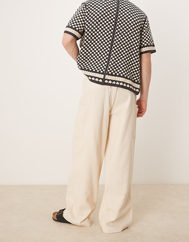 Asos ASOS DESIGN Oversized Baggy Linen Look Trouser In Ecru