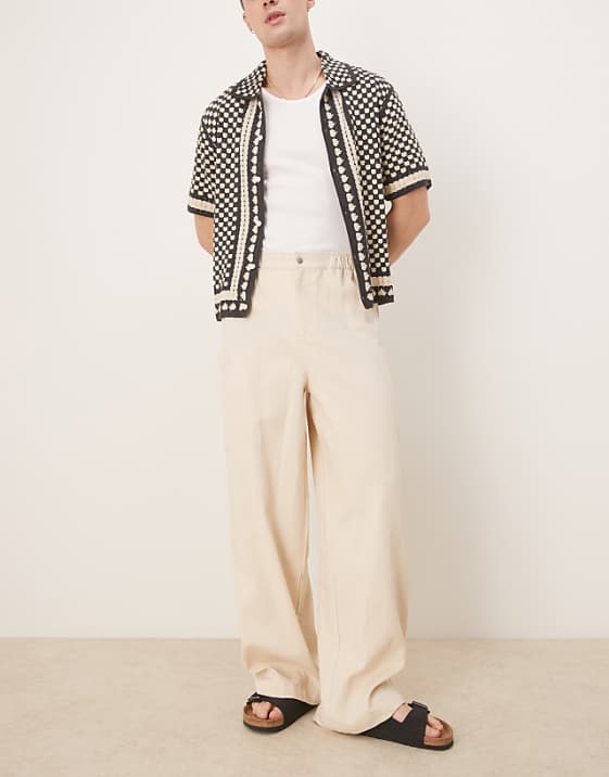 asos ASOS DESIGN oversized baggy linen look trouser in ecru
