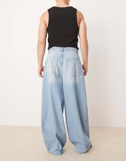 Asos ASOS DESIGN Oversized Baggy Pleated Jeans In Light Wash Blue