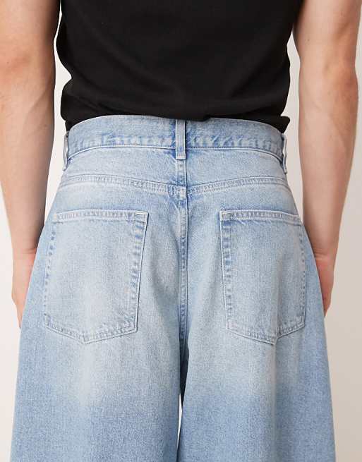 Asos ASOS DESIGN Oversized Baggy Pleated Jeans In Light Wash Blue
