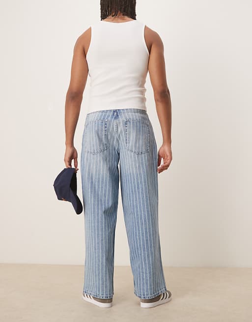 Asos ASOS DESIGN Oversized Baggy Striped Jeans With Pleats In Light Wash Blue