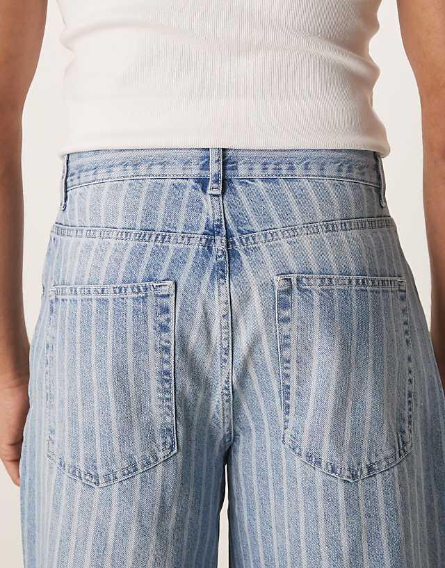 Asos ASOS DESIGN Oversized Baggy Striped Jeans With Pleats In Light Wash Blue