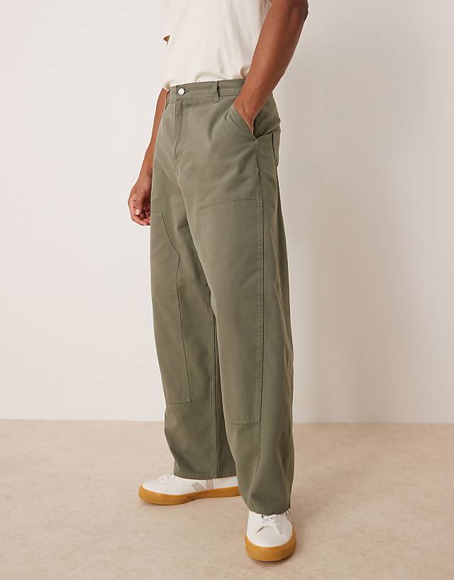 Asos ASOS DESIGN Oversized Baggy Trousers In Khaki With Carpenter Details