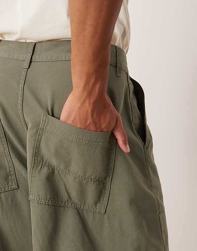 Asos ASOS DESIGN Oversized Baggy Trousers In Khaki With Carpenter Details