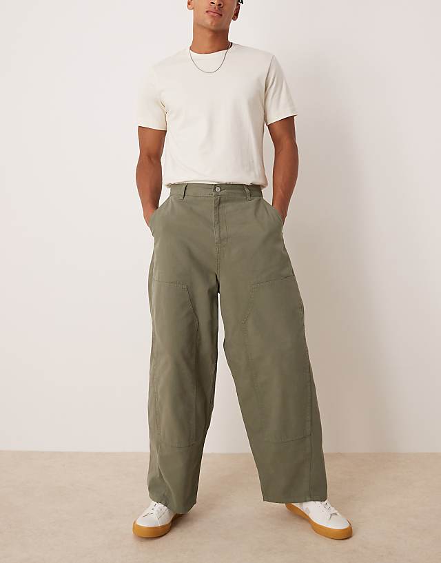 asos ASOS DESIGN oversized baggy trousers in khaki with carpenter details