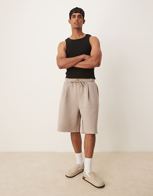 asos ASOS DESIGN oversized basketball short with pleats in grey