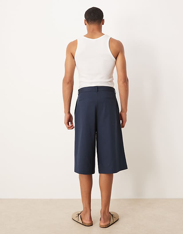 Asos ASOS DESIGN Oversized Bermuda Linen Look Shorts In Navy