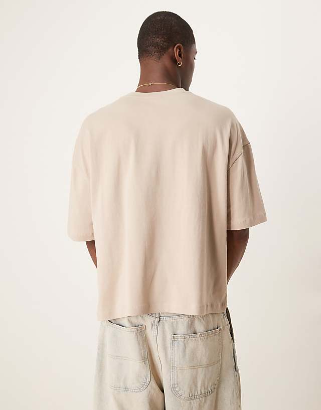 Asos ASOS DESIGN Oversized Boxy 240gsm Heavweight T-shirt In With Applique Chest Print In Beige