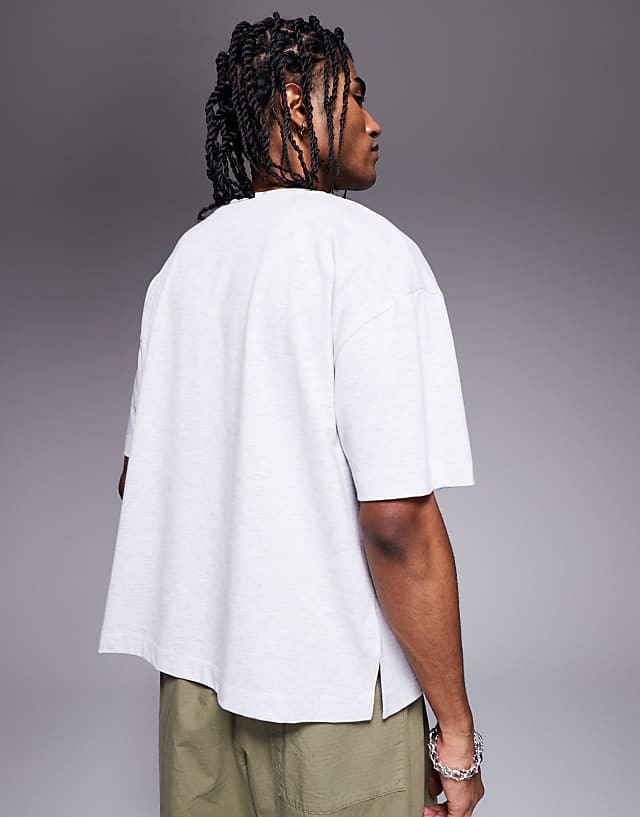Asos ASOS DESIGN Oversized Boxy Contrast Stitch T-shirt In Grey Marl
