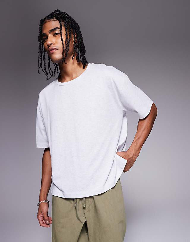 asos ASOS DESIGN oversized boxy contrast stitch t-shirt in grey marl