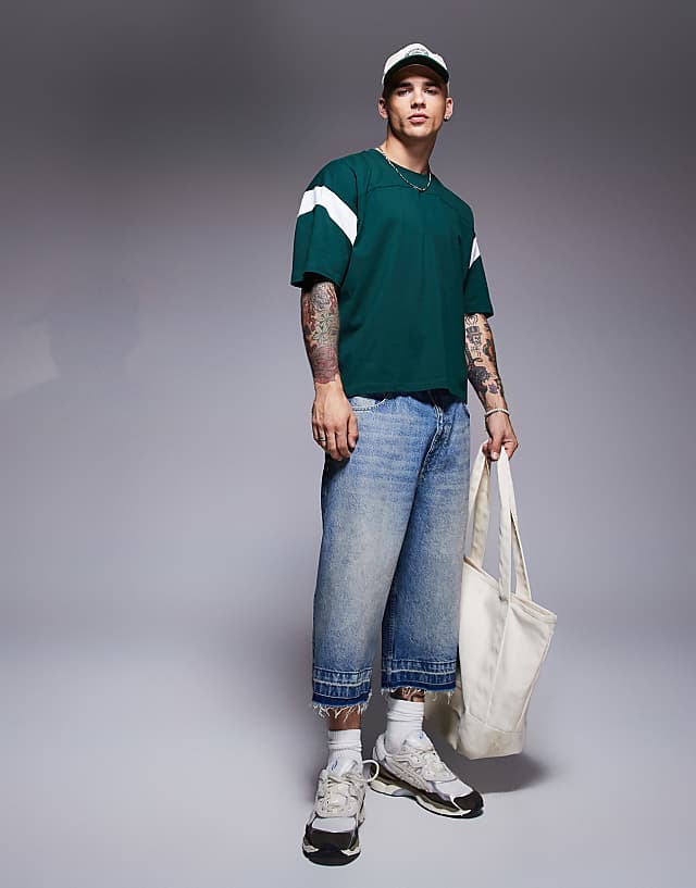 Asos ASOS DESIGN Oversized Boxy Contrast T-shirt In Dark Green