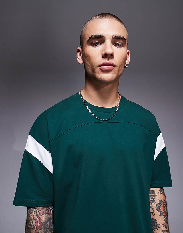 Asos ASOS DESIGN Oversized Boxy Contrast T-shirt In Dark Green
