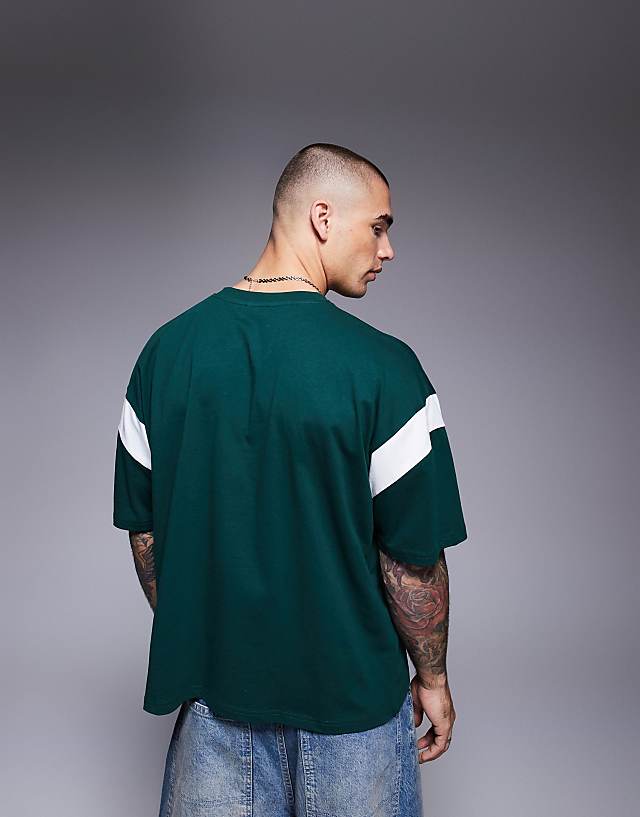 Asos ASOS DESIGN Oversized Boxy Contrast T-shirt In Dark Green
