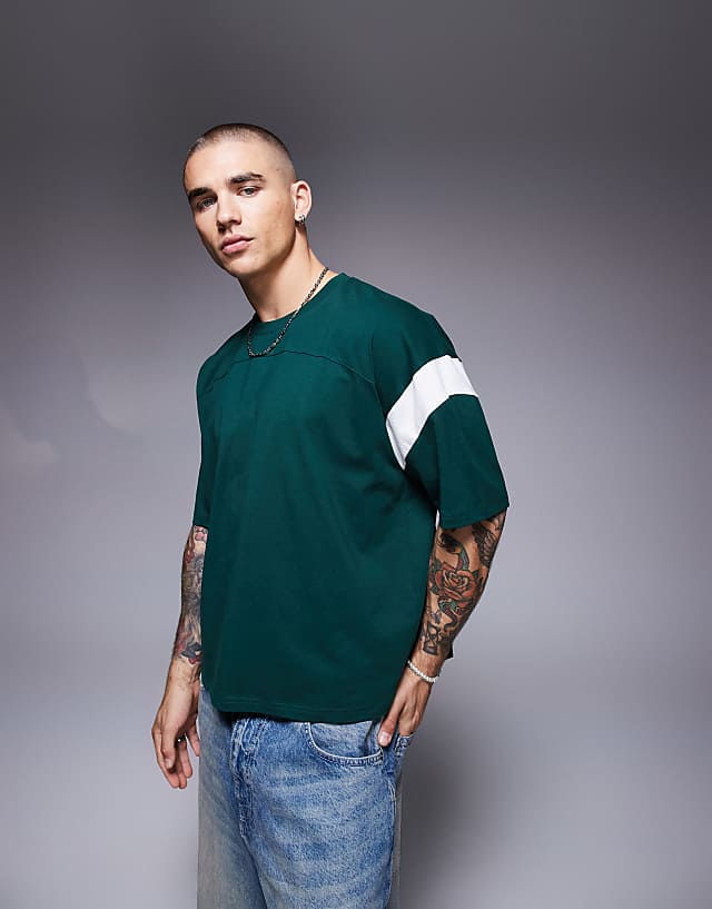 asos ASOS DESIGN oversized boxy contrast t-shirt in dark green