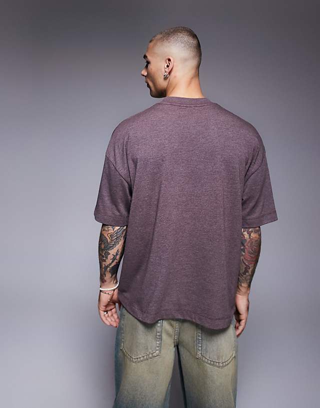 Asos ASOS DESIGN Oversized Boxy Drop Shoulder T-shirt Overdyed In Burgundy Marl