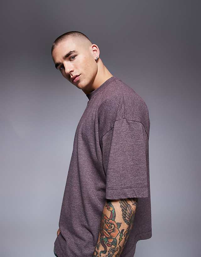 Asos ASOS DESIGN Oversized Boxy Drop Shoulder T-shirt Overdyed In Burgundy Marl