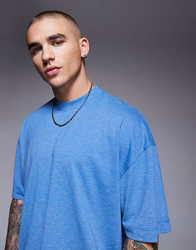 Asos ASOS DESIGN Oversized Boxy Drop Shoulder T-shirt Overdyed In Blue Marl