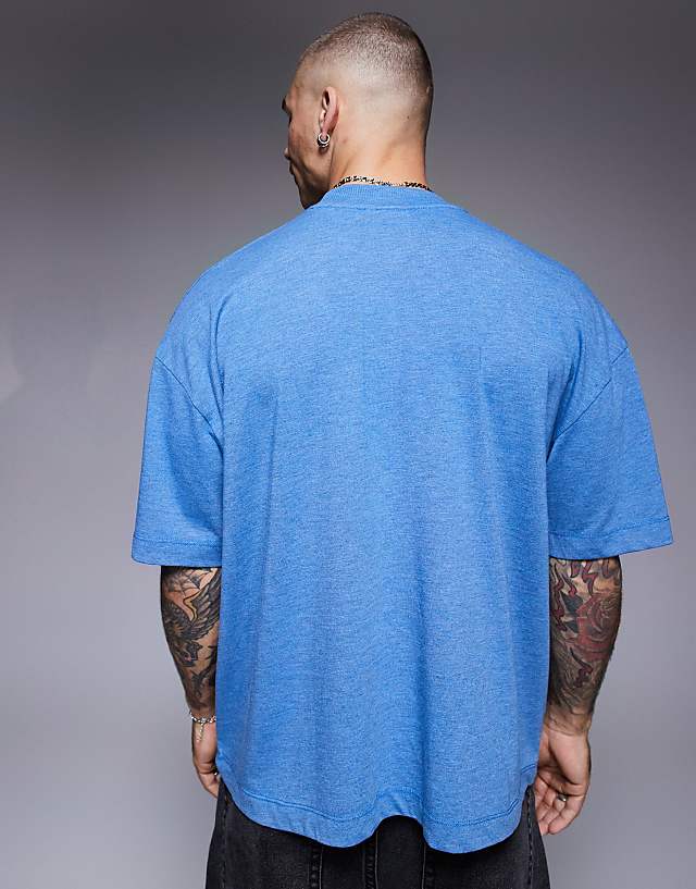 Asos ASOS DESIGN Oversized Boxy Drop Shoulder T-shirt Overdyed In Blue Marl