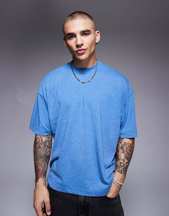asos ASOS DESIGN oversized boxy drop shoulder t-shirt overdyed in blue marl