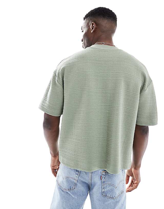 Asos ASOS DESIGN Oversized Boxy Drop Shoulder Textured T-shirt In Khaki