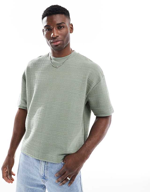 asos ASOS DESIGN oversized boxy drop shoulder textured t-shirt in khaki