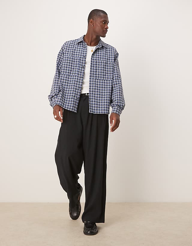 Asos ASOS DESIGN Oversized Boxy Flannel Shirt In Blue Check