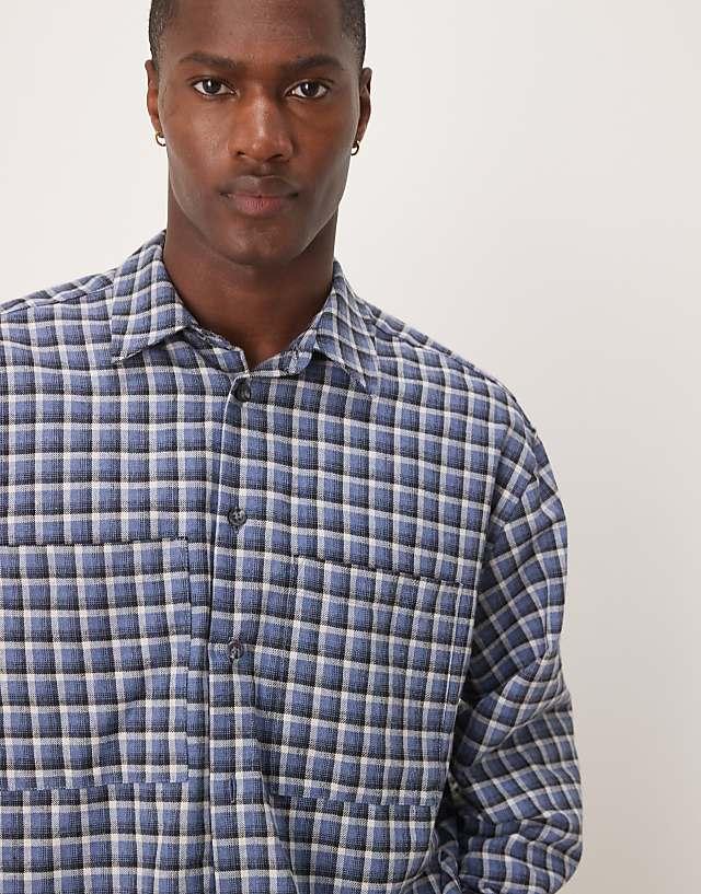 Asos ASOS DESIGN Oversized Boxy Flannel Shirt In Blue Check