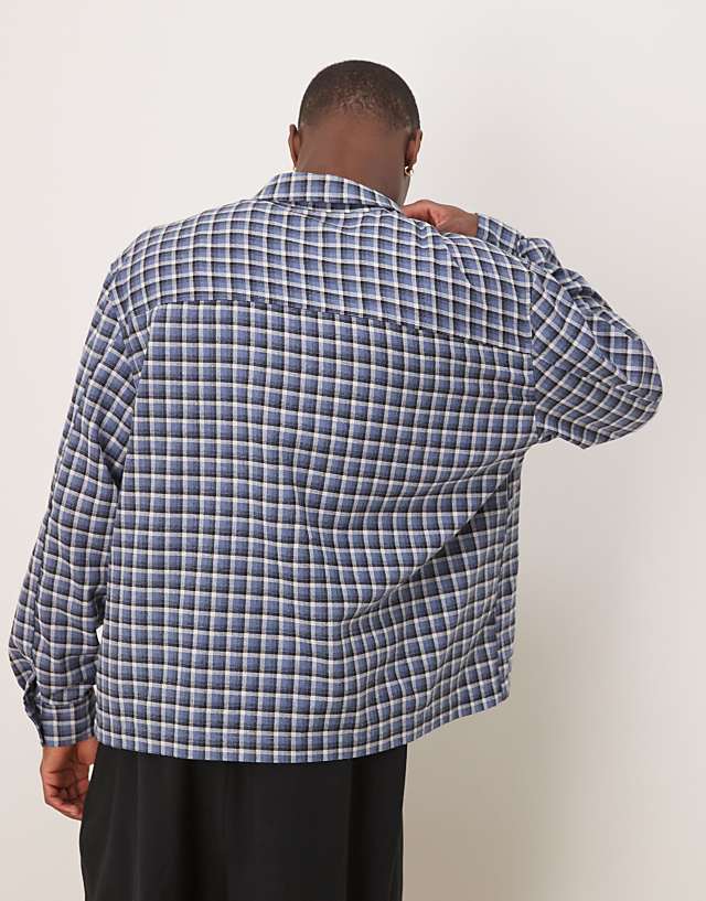 Asos ASOS DESIGN Oversized Boxy Flannel Shirt In Blue Check
