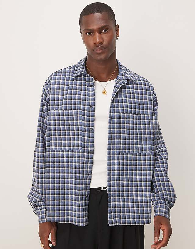asos ASOS DESIGN oversized boxy flannel shirt in blue check