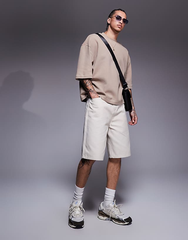 Asos ASOS DESIGN Oversized Boxy Half Sleeve Waffle T-shirt In Brown