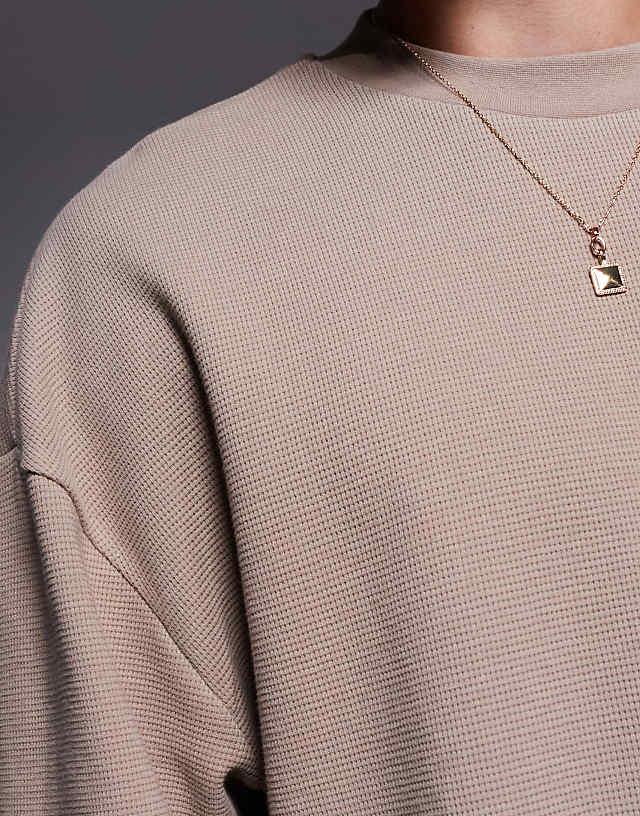 Asos ASOS DESIGN Oversized Boxy Half Sleeve Waffle T-shirt In Brown