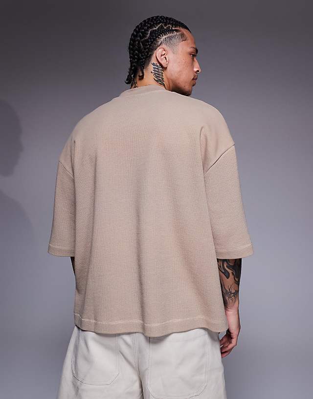 Asos ASOS DESIGN Oversized Boxy Half Sleeve Waffle T-shirt In Brown