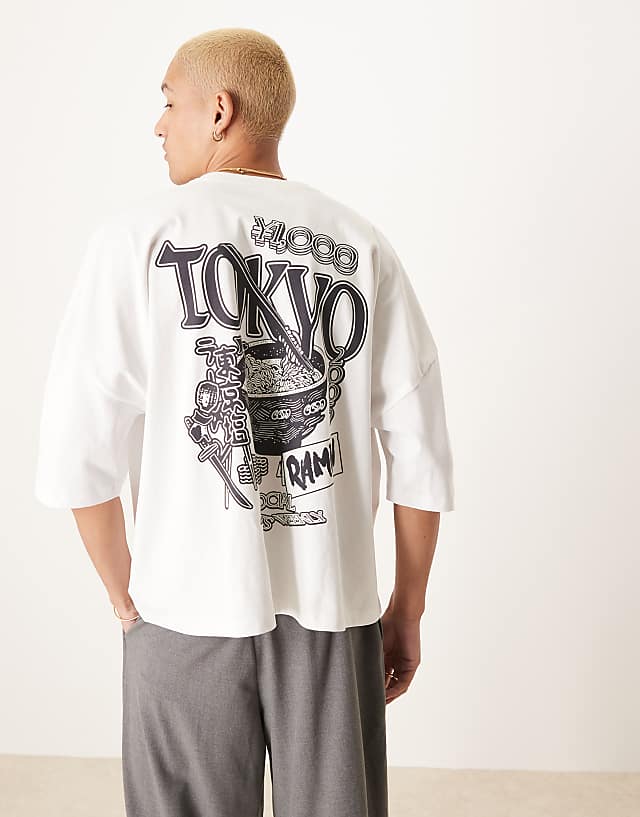 asos ASOS DESIGN oversized boxy heavyweight 240gsm t-shirt with back print in white