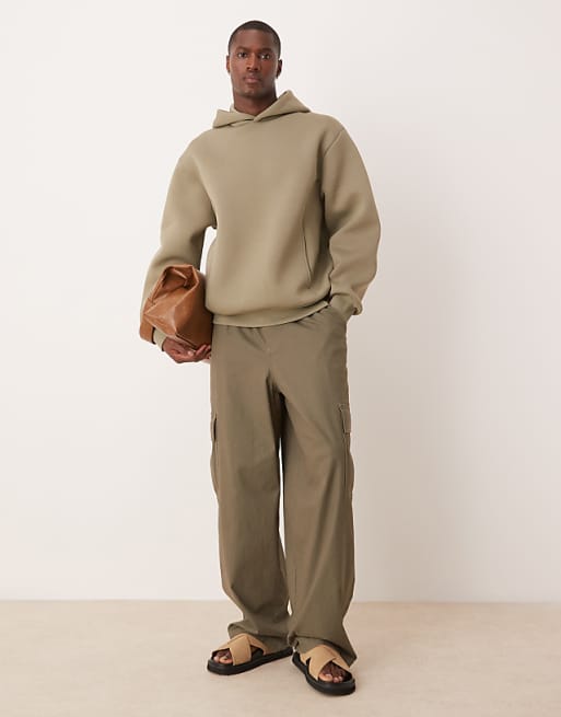 Asos ASOS DESIGN Oversized Boxy Heavyweight Scuba Hoodie In Khaki
