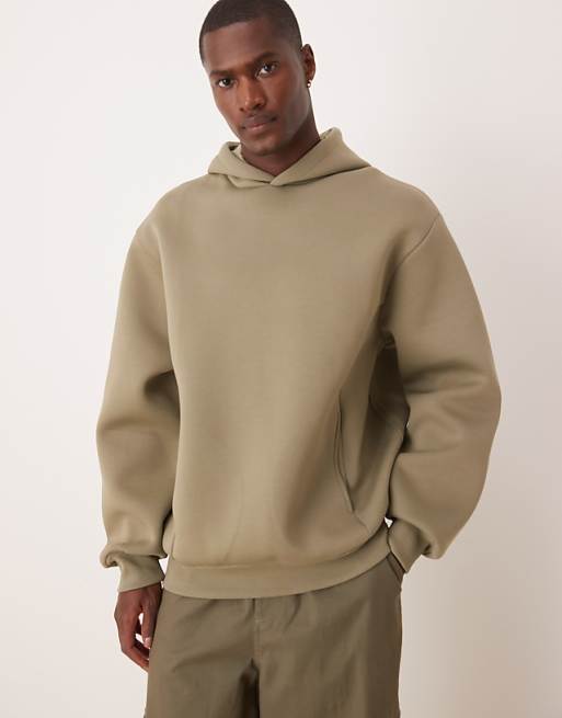 asos ASOS DESIGN oversized boxy heavyweight scuba hoodie in khaki