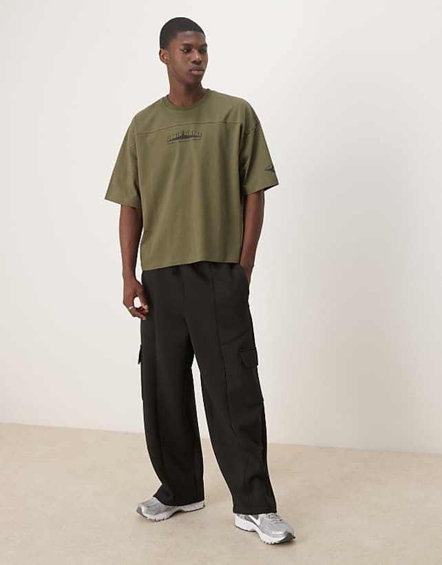 Asos ASOS DESIGN Oversized Boxy Heavyweight T-shirt With Chest Print And Seam Detail In Khaki
