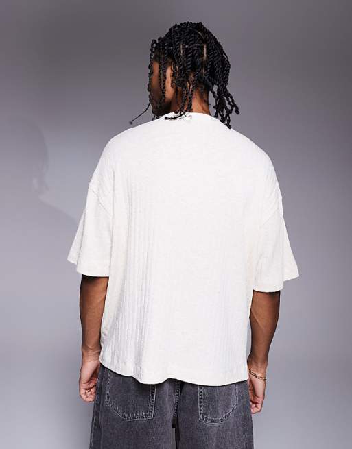 Asos ASOS DESIGN Oversized Boxy Henley Linen Look T-shirt In Cream