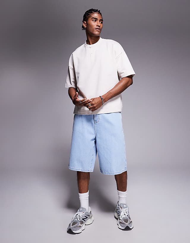 Asos ASOS DESIGN Oversized Boxy Henley T-shirt In Cream
