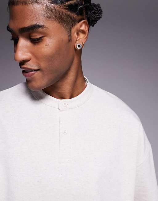 Asos ASOS DESIGN Oversized Boxy Henley T-shirt In Cream