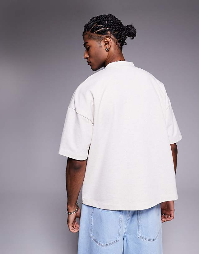 Asos ASOS DESIGN Oversized Boxy Henley T-shirt In Cream