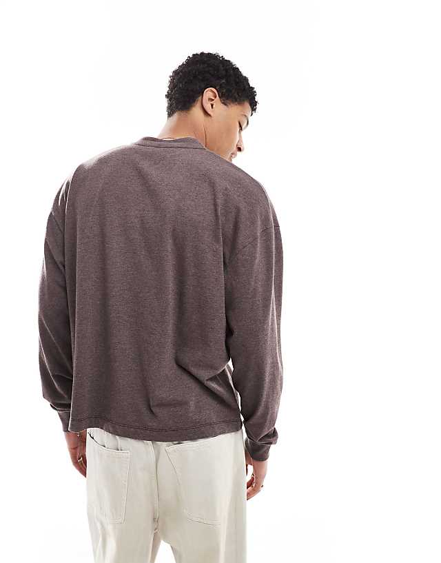 Asos ASOS DESIGN Oversized Boxy Henley T-shirt In Overdyed Brown Marl